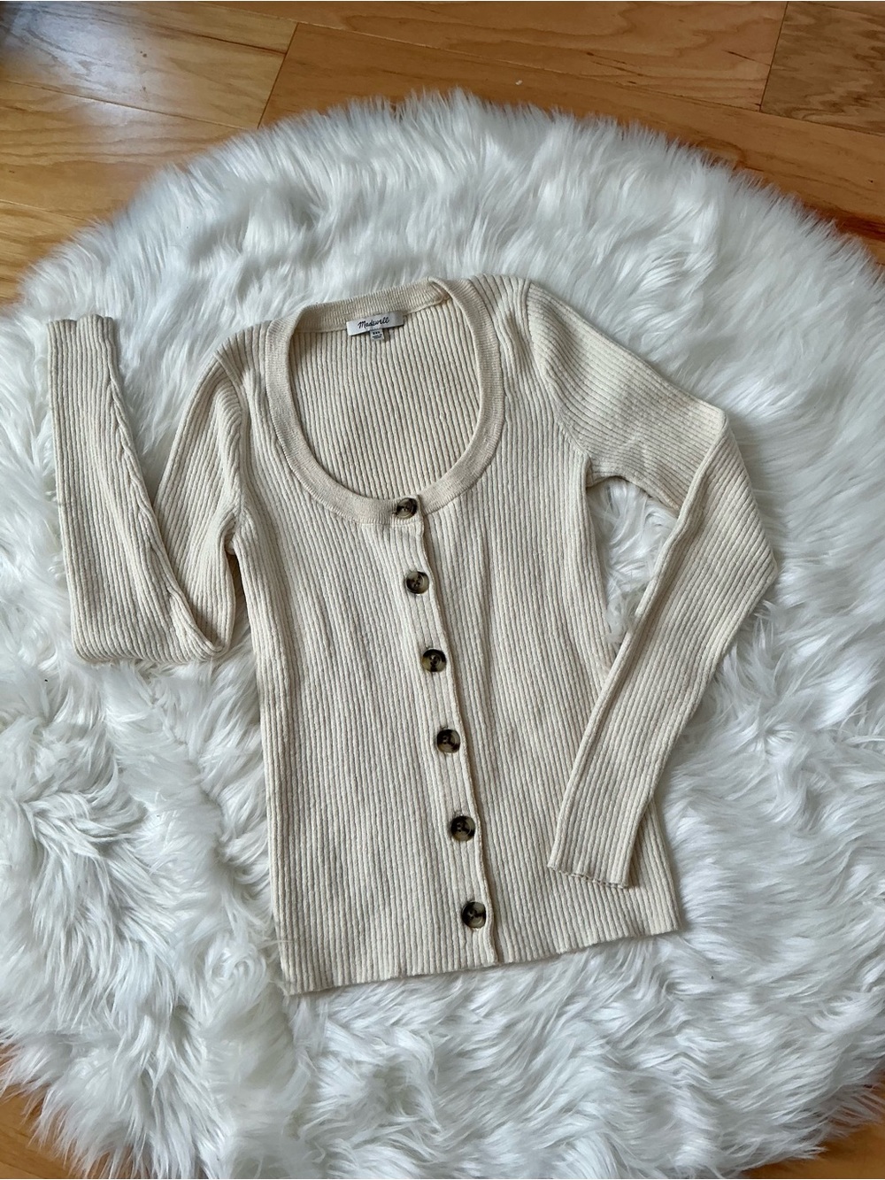 Madewell Cream Ribbed Button-Front Scoop Neck Cardigan Size XXS